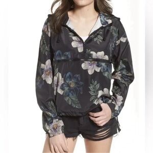 Thread & Supply Black Floral Rain Jacket Windbreaker S